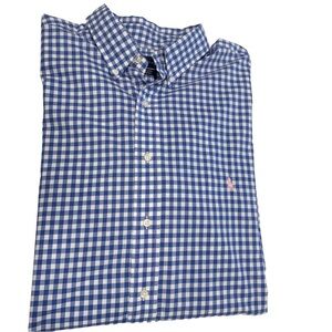 Ralph Lauren Men’s Gingham Oxford Button Down Cotton Shirt  Blue /white Sz XLT